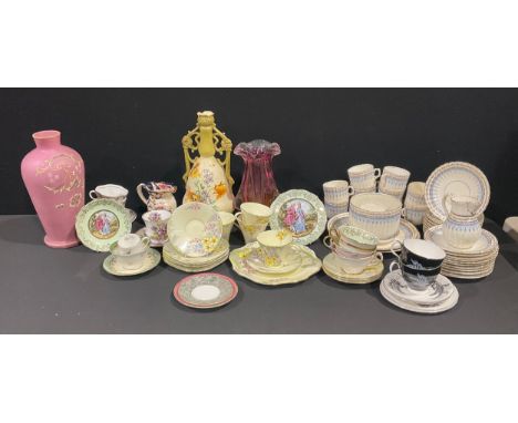 Ceramics and Glass - an Art Deco Wellington China part tea service, decorated with summer flowers, on a yellow ground; tea cu