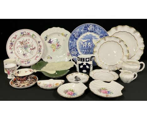 A Royal Crown Derby Lombardy pattern dinner plate, side plate and saucer; a Posies pattern pin tray; a Derby Imari cup and sa