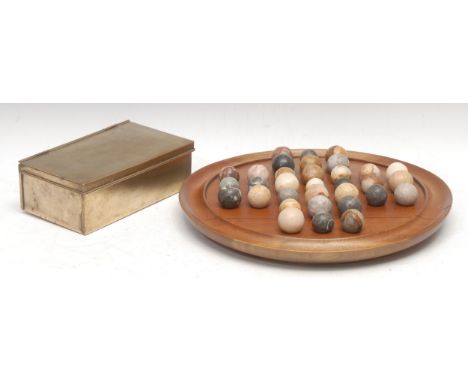 Treen, Geology and Interior Decoration - a large turned solitaire board, with an arrangement of polished geological specimens