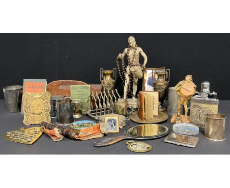 Boxes &amp; Objects - a 19th century heart-shaped brass wall hanging plaque, GIVE YOUR HEART TO GOD 1841, 17.5cm long; other 
