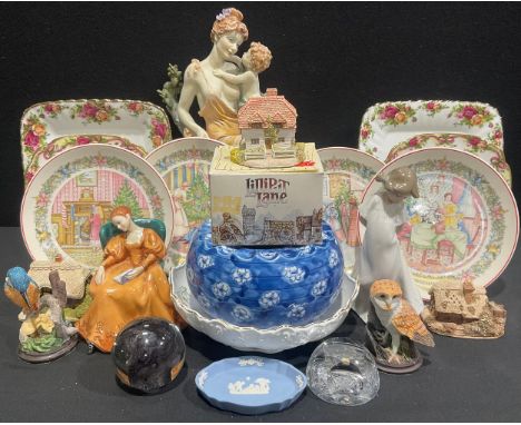 Royal Doulton figure, Romance Hn 2430, Nao figure, Royal Albert, Aynsley, glass paperweight, Japanese blue and white spittoon