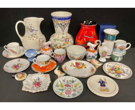 A Poole vase; a Shelley Forth Road Bridge commemorative milk jug and sugar bowl; a Goss Trusty Servant teapot stand; a George