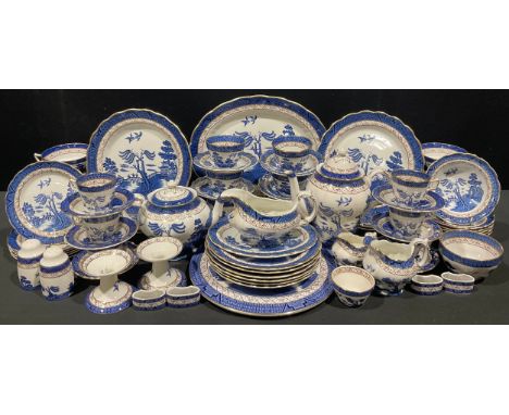 A Staffordshire Booth's Real Old Willow pattern dinner, tea and coffee service, transfer printed in Blue and White, pattern n