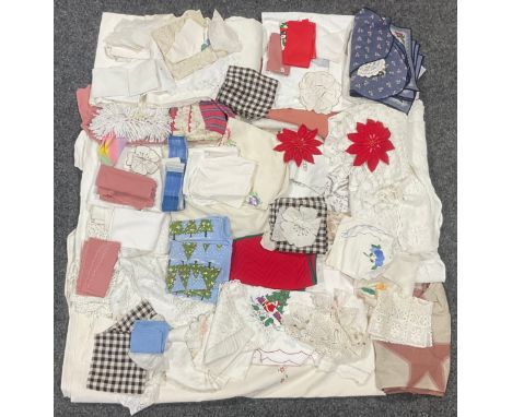 Textiles - linen table cloths, embroidered cloths, runners, chair backs, crochet work, etc (2)