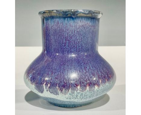A studio pottery Ruskin style high fired vase, in blue and purple flambé glaze, 11.5cm high