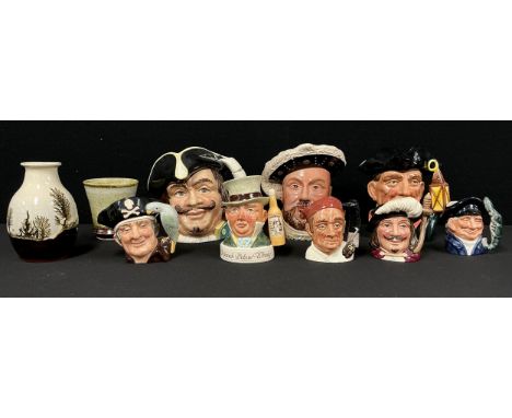 A Royal Doulton character jug, Capt. Henry Morgan, 16cm; others, The Night Watchman, Long John Silver, Porthos; a Beswick Cha