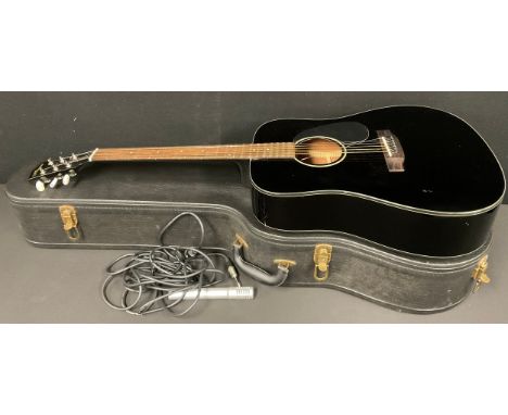 Musical Instruments - a Finlayson acoustic guitar, ivorine tuning pegs, hard case; a Sound Lab condenser microphone (2)