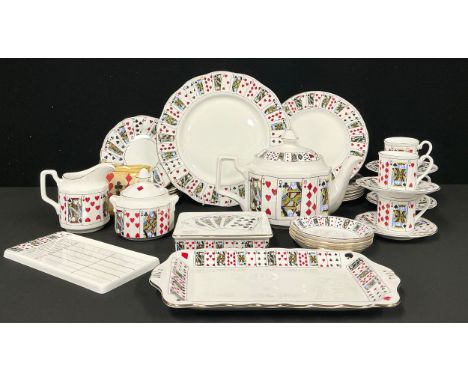 A Staffordshire Queen's China Cut For Coffee pattern afternoon tea and Bridge set, including teapot, milk jug, sucrier, four 