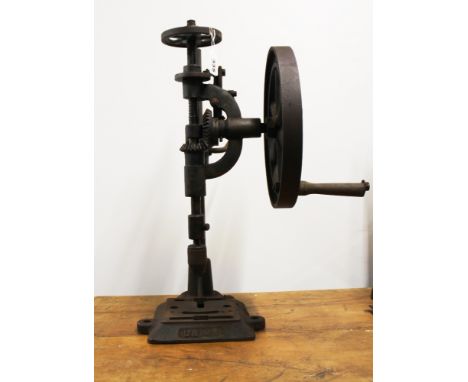 An antique Union bench drill, H. 59cm.