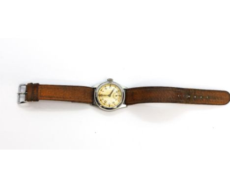 A 1940's Revue Caliber 59 Army Trade Pattern WWII wristwatch with M.O.D marking on the back. Currently not in working order.