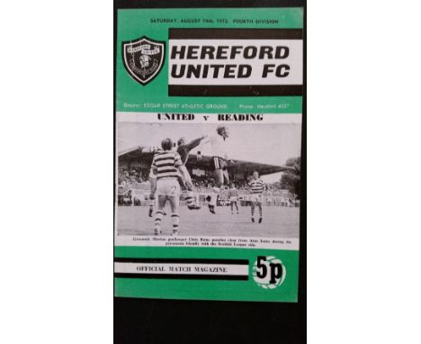 FOOTBALL, programme, Hereford United v Reading, 1972/3, first home match in League, EX