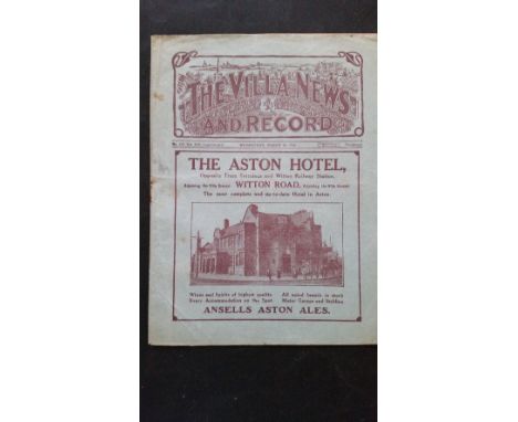 FOOTBALL, programme, Aston Villa v Leicester City, 10th March 1926, G