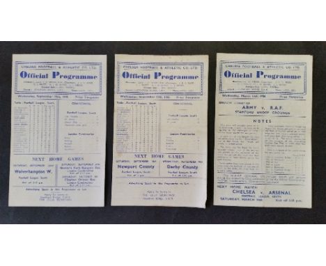 FOOTBALL, Chelsea home programmes, 1945/6, v Arsenal, Southampton, Derby County, Plymouth Argyle; Army v RAF (at Stamford Bri