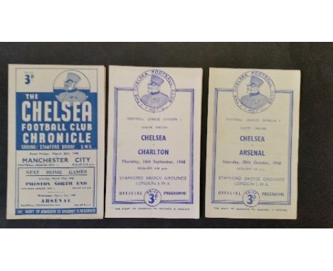 FOOTBALL, Chelsea home programmes, v Derby County 1946/7; 1947/8 (2), Arsenal, Manchester City; 1948/9 (2), Arsenal, Charlton