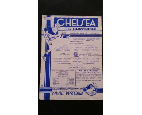 FOOTBALL, programme, British Army v Allied Armies, 15th March 1941, played at Chelsea, single sheet issue, G