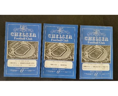 FOOTBALL, Chelsea home programmes, 1951/2 (5), Charlton (London Cup Final), Leeds (FAC replay), Arsenal (2); 1952/3 (9), Derb