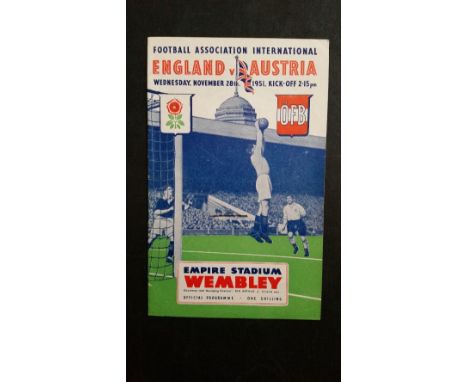 FOOTBALL, programme, England v Austria, 28th November 1951, EX