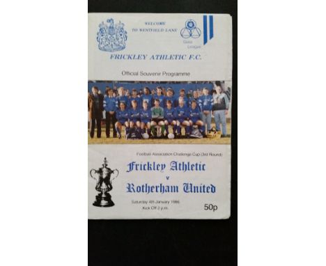 FOOTBALL, programme, Frickley Athletic v Rotherham United, 1985/6 FAC (3rd round), slight scuff to cover, G