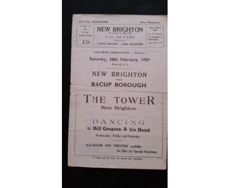 FOOTBALL, programme, New Brighton v Bacup Borough, 1958/9 Lancashire Combination, creased, G