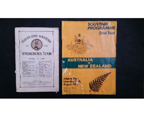 RUGBY UNION, selection, inc. tour brochure for 1931/2 Springkbok (lacking cover), programme for Australia v NZ 1982 (water da