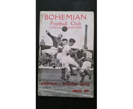 FOOTBALL, programme, Bohemians v Evergreen United, 1951/2 Shield, punch-holes and tape repairs, only FR