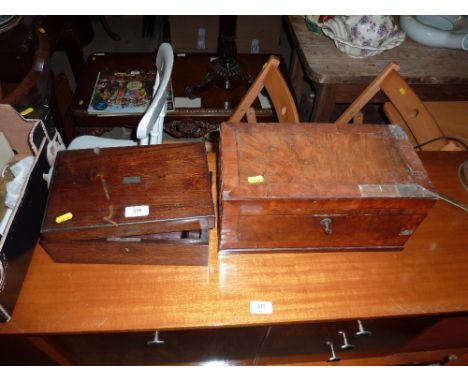 A Victorian rosewood writing box  AF; together with a 19th Century mahogany tea caddy  AF