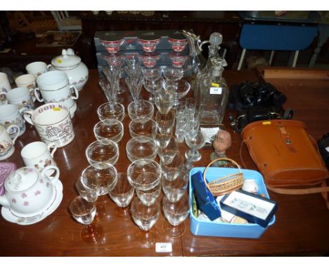 A quantity of various glassware, decanters, china ornaments etc. 