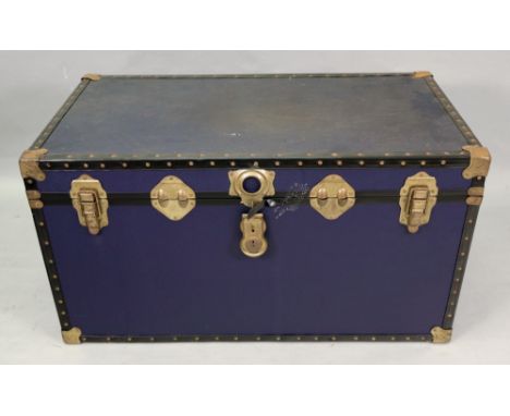 A Leigh Luggage Ltd blue fibre trunk, 92 x 50 x 50cm, a modern cane covered rectangular top console table on square tapered l