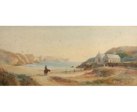 J Curen (British, 19th Century), A man on horseback in a coastal landscape, signed 'J Curen FSA' (lower right), watercolour, 