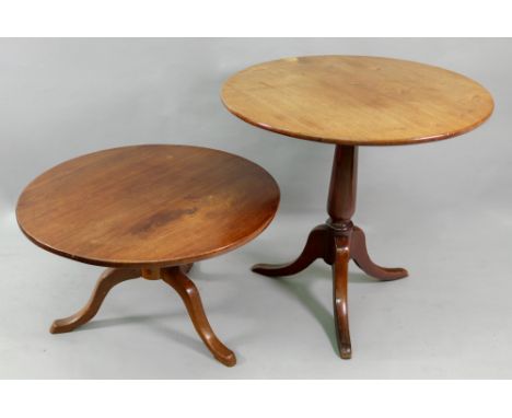 A George III style mahogany tea table, 19th century, the circular tilt-top on a baluster turned pillar and tripod base, 75.5c