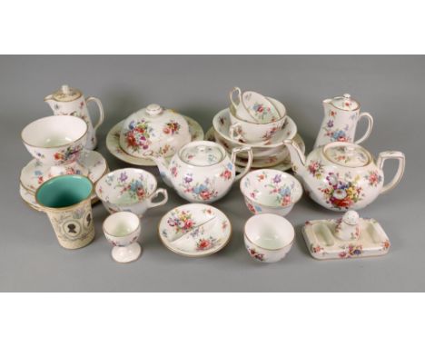 A Hammersley &amp; Co floral breakfast service, retailed by Thomas Goode &amp; Co, 22 pieces and a Halcyon Days enamel beaker
