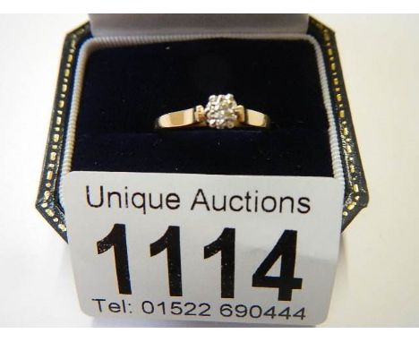 A 9ct gold diamond solitaire ring, size L half, 2 grams, good quality.