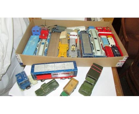 A quantity of playworn Corgi die-cast commercial vehicles including military.