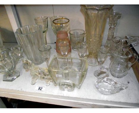 A selection of vintage moulded glass including vases*CONDITION REPORT*Candlestick has chip to top rim.All other pieces appear
