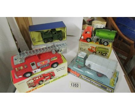 Four Dinky's in good condition, in original boxes.&nbsp; 285 fire engine, 978 refuse wagon, 451 Johnson road sweeper and 661 