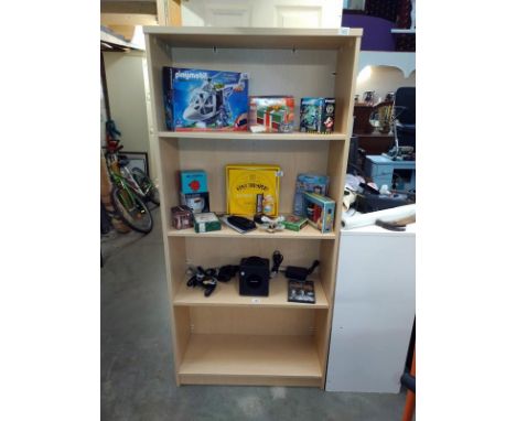 A teak effect 4 shelf bookcase (80cm x 33cm x height 173cm), COLLECT ONLY