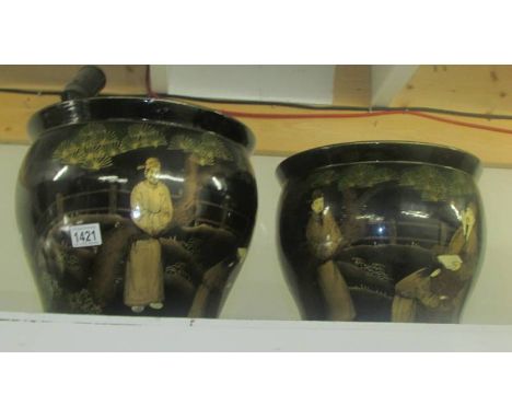 Two large ceramic Chinese style planters. COLLECT ONLY.