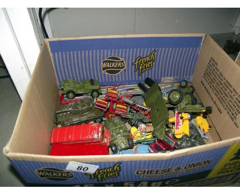 A collection of military diecast and quantity of play worn diecast including Corgi and Matchbox