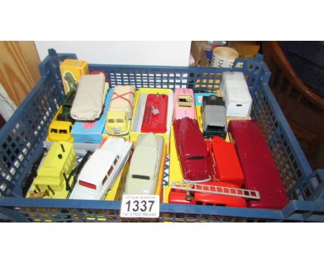 A selection of repainted Dinky and Corgi die-cast toys mostly in reproduction boxes.
