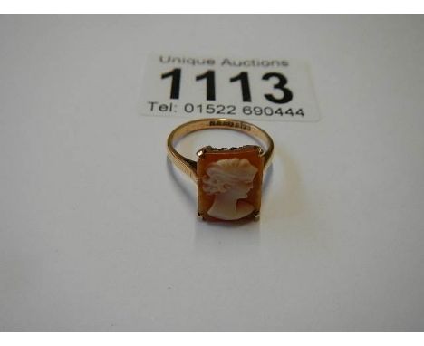 A 9ct gold cameo ring, size M, 4 grams, in good condition, well marked.