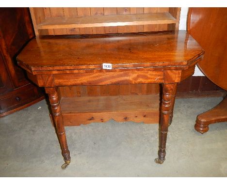 A Victorian mahogany fold over card table, COLLECT ONLY.