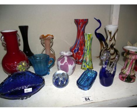 A good selection of coloured art glass vases and dishes*CONDITION REPORT*Red vase to the left is cracked, all other pieces ap