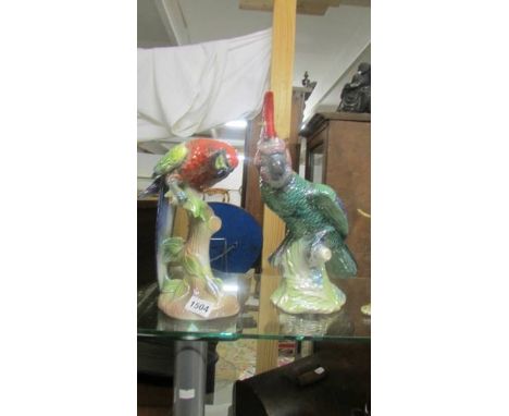 Two brightly coloured ceramic parrots. COLLECT ONLY.