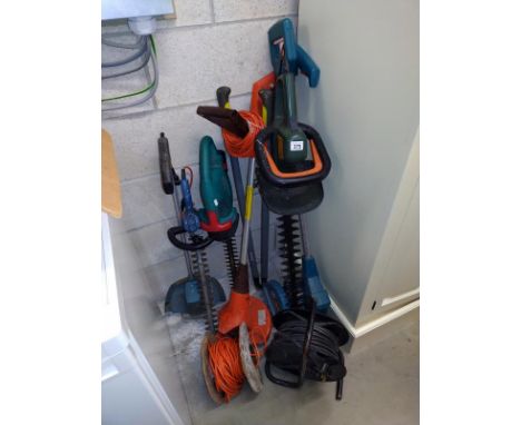 A quantity of electric garden tools including hedge trimmers &amp; strimmer's etc. Untested sold as is, COLLECT ONLY