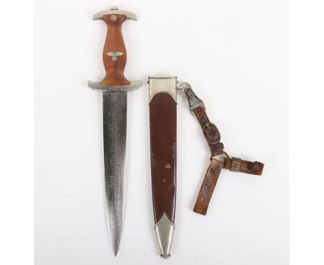 Third Reich SA (Sturmabteilung) Dagger by EP&S, Solingen with Dedication to the Blade, with light brown wooden grip having ni