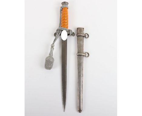 WW2 German Army Officers Dagger with Damascus Blade, standard army officers dagger with orange celluloid grip, pommel top wit