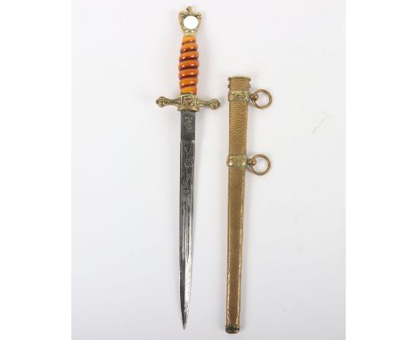 WW2 German Kriegsmarine Officers Dress Dagger by WKC, good orange grip example with the original wire binding. Polished brass