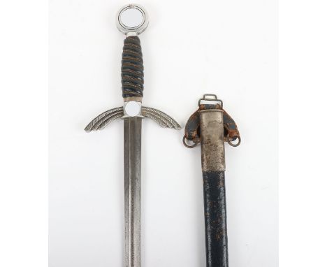 Rare WW2 German Luftwaffe Officers Sword with Damascus Blade, untouched as found example of a transitional pattern officers d