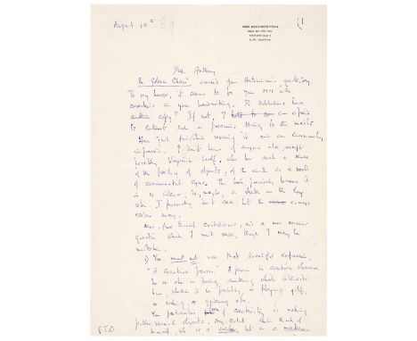 * Auden (Wystan Hugh, 1907-1973). Autograph Letter Signed, ‘Wystan’, 3062 Kirchstetten, Hinterholz 6, Austria, 12 August [196