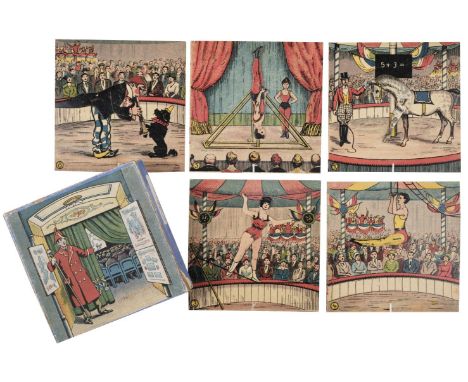 * Circus. A set of movable cards, Germany, circa 1930s, 5 chromolithograhed cards (incomplete?), each with a circus scene and